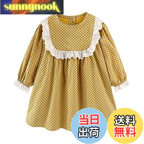 【送料無料】[LSMUDKINGDOM] ドット ワンピース キッズ 女の子 縁取り 長袖 膝丈 薄手