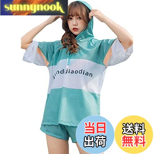 【送料無料】[InSomila] [インソミラ] 水着 レディース ジュニア タンキニ 4点セット 体型カバー オーバーTシャツ ショートパンツ スポーツブラ ラッシュガード カバーアップ ゆったり 水着 UVカット 10代 20代 ビキニ 少女