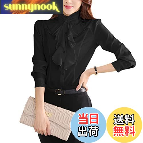 【送料無料】[MEME XTRA] メメエクストラ シャツ ブラウス レディース 立て襟 フリル リボン 白 黒 ハイネック トップス ステンドカラー 無地 長袖 半袖 春 夏 おしゃれ オフィス 就活 前開き 薄手 可愛い 開襟 きれいめ ボタン カジュアル 通勤 上品