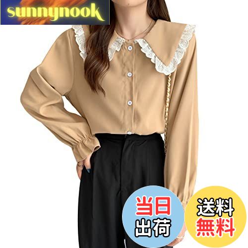 【送料無料】[xppe] ブラウス カウルネック レース フリル丸襟 パフスリーブ トップス シャツ レディース 無地 春秋 ゆったり 柔らかい おしゃれ 着痩せ カジュアル 通勤