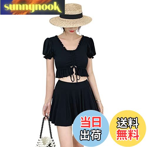 【送料無料】[Winsuteki] 水着 レディース ビキニ スカート ショートパンツ 3点セット 2WAY着られる ハイウエスト 体型カバー ビスチェ風 バスト盛れる フレア フリル かわいい 女性 セパレート 温泉水着