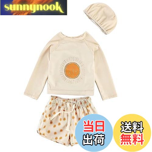 【送料無料】[Suerba] 水着 男の子 3点セット ラッシュガード キッズ 水着セット 長袖 スイムパンツ キャップ付き