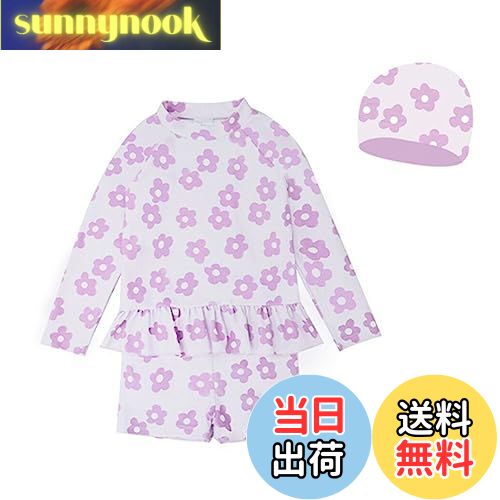 【送料無料】[Suerba] 水着 女の子 3点セット キッズ ラッシュガード セパレート 子供用 長袖 UVカット イチゴ 花柄