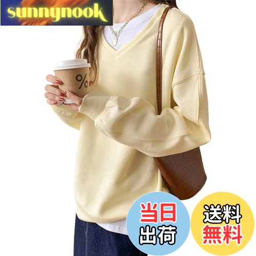 【送料無料】[xppe] トレーナー レディース トップス 深Vネック 長袖 重ね着風 コットン カットソー 暖..