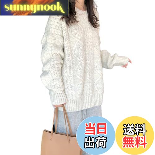【送料無料】[ORWZDCO] セーター レディー ニット トップス ケーブル 丸首 長袖 無地 ゆったり プルオ..