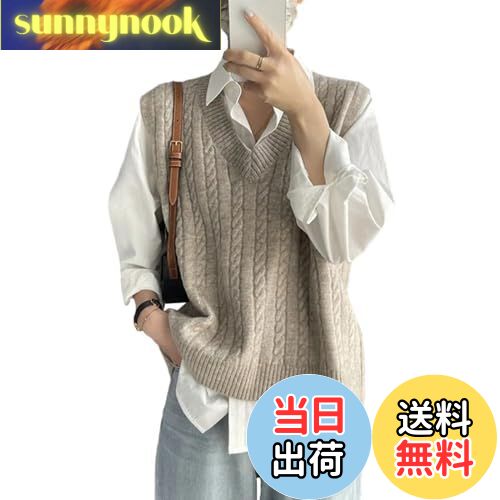 【送料無料】[MEME XTRA] ニットベスト レディース 無地 ケーブル編み Vネック セーターベスト 袖なし ..