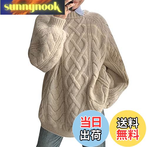 【送料無料】[xppe] セーター レディース ニット 長袖 ケーブル編み 丸首 無地 クルーネック 暖かい 柔..