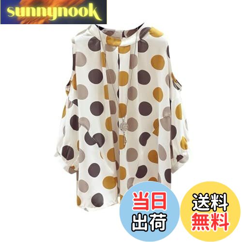 【送料無料】[ORWZDCO] シャツ レディース 半袖 ブラウス トップス シフォン シャツ 水玉 肩出し 着痩せ カジュアル レトロ シンプル オフィス 通勤 春 秋(4)