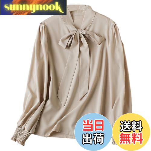 【送料無料】[OGCPWYQZ] シフォン シャツ レディース トップス ブラウス パフスリーブ 長袖 リボン おしゃれ 着痩せ ファッション カジュアル 無地 普段着 通勤 フォーマル 春 夏 秋