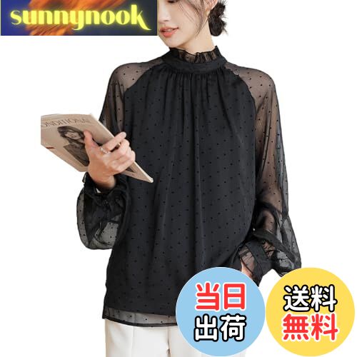 【送料無料】[CCGGOWMM] ブラウス レディース シャツ パフスリーブ ハート ドット柄 Tシャツ トップス 長袖 おしゃれ 着痩せ 体型カバー 着痩せ ゆったり カジュアル OL オフィス 通勤 フォーマル 秋 春夏