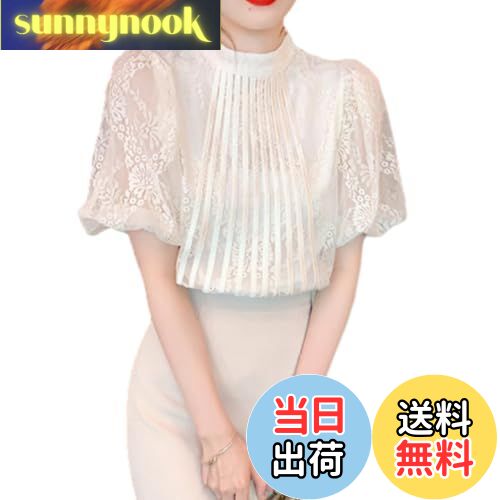 【送料無料】[CCGGOWMM] ブラウス レディース レース シャツ パフスリーブ Tシャツ 花柄 トップス 裏地付き 半袖 おしゃれ 着痩せ 体型カバー 着痩せ ゆったり カジュアル OL オフィス 通勤 フォーマル 春夏