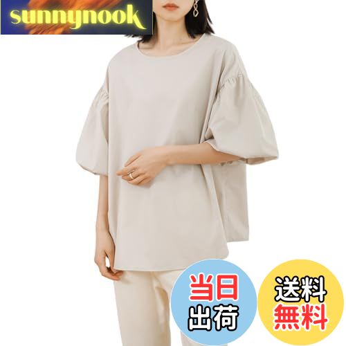【送料無料】[Leadamon-oee] ブラウス レディース シャツ 半袖 サマー トップス パフスリーブ tシャツ 無地 ゆったり 体型カバー 大きいサイズ きれいめ 着痩せ 可愛い 通勤 カジュアル 普段着 夏 春