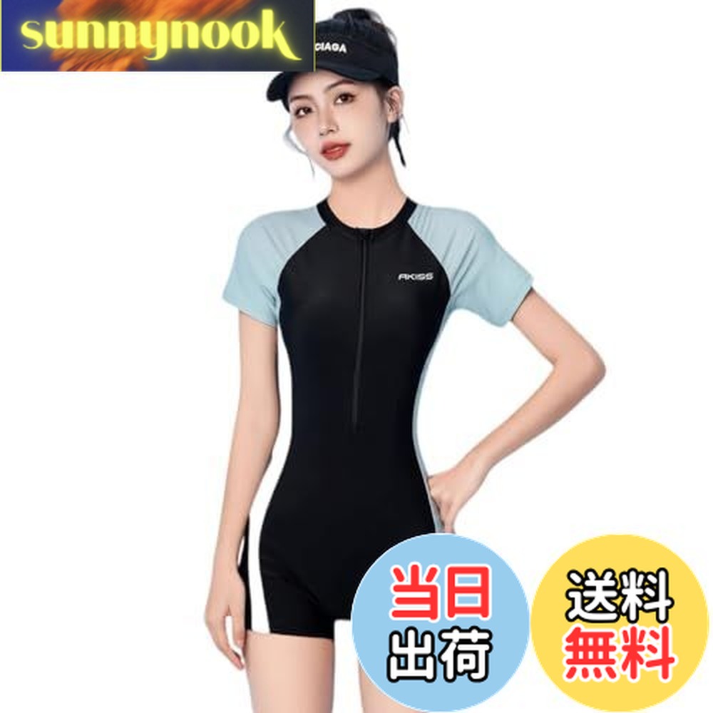 【送料無料】[Akihee] 水着 レディース 体型カバー フィットネス 競泳水着 ワンピース オールインワン 半袖 おしゃれ 夏 かわいい UVカット スポーツ スイムウェア 水陸両用 胸パット付き