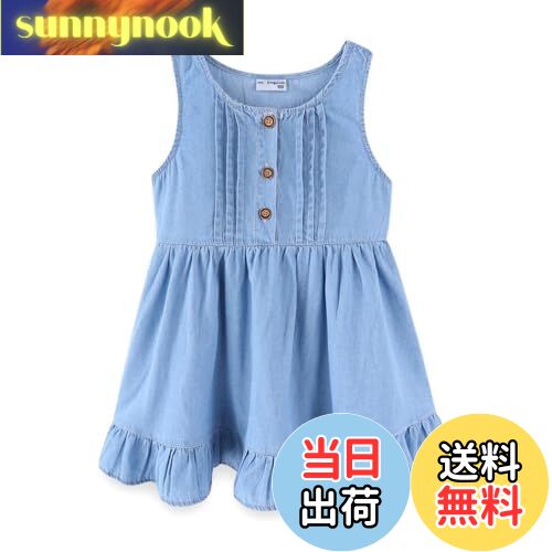 【送料無料】[LittleSpring] ノースリーブ ワンピース キッズ デニム ジャンパースカート 女の子 フリ..