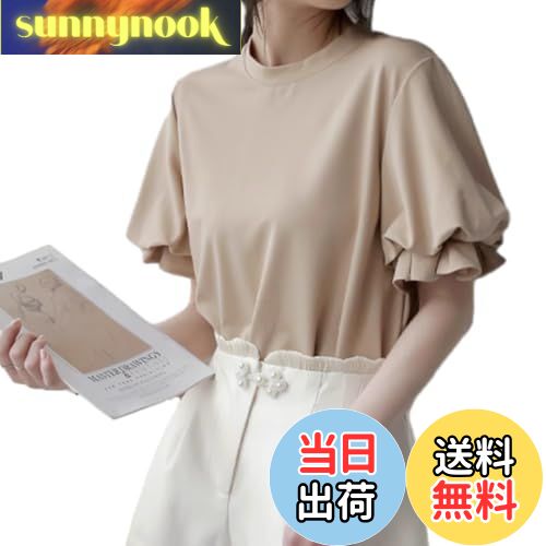 【送料無料】[CCGGOWMM] tシャツ レディース トップス 半袖 シャツ パフスリーブ ブラウス ラウンドネック 無地 プルオーバー 薄手 ゆったり 大きいサイズ 可愛い オーバーサイズ 透けない 韓国風 オフィス ファッション カジュアル 通勤 春夏