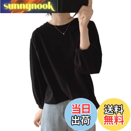 【送料無料】[MaadeaNoeTe] レディース Tシャツ カットソー トップス 長袖 丸首 ニットソー パフスリーブ 無地 シンプル 快適 ゆったり 大きいサイズ 体型カバー 着せ おしゃれ カジュアル 普段着 通勤 春 秋 冬