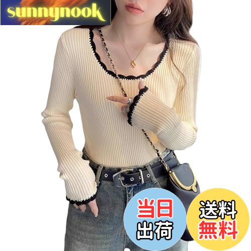 【送料無料】[MEME XTRA] レディース トップス プルオーバー セーター Uネック レース襟 レース 長袖 ..