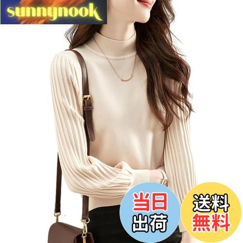 【送料無料】[ORWZDCO] セーター レディース ニット トップス ハーフハイネック 長袖 フリル パフスリーブ 着痩せ 無地 ニットソー ファッション 快適 普段着 通勤 オフィス 春 秋 冬