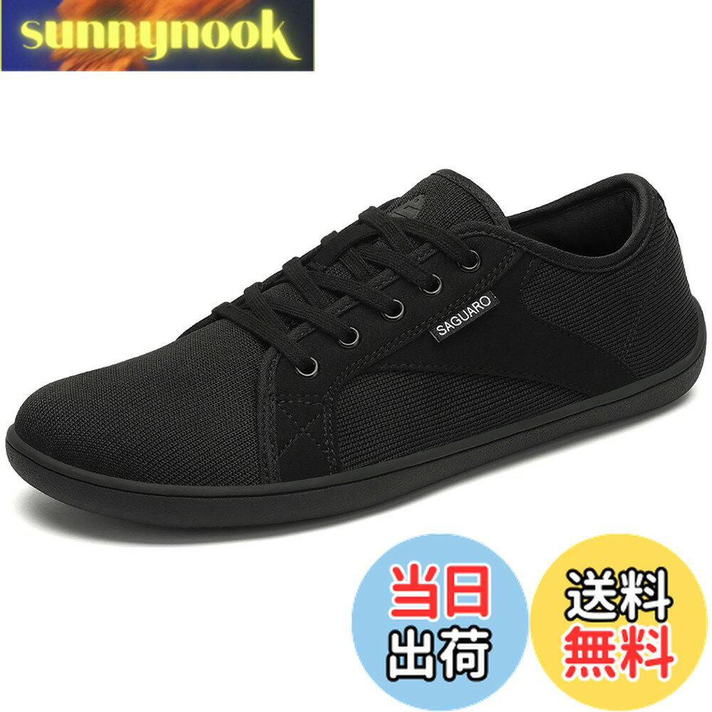 【送料無料】[SAGUARO] ベアフットシューズ 幅広 軽量 裸足感 ミニマリストシューズ 通気 滑り止め ベアフットカジュアルシューズ ポータブル 男女兼用 色：ブラック、サイズ：24.0 cm