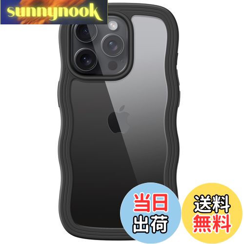 【送料無料】JETech iPhone 15 Pro Max 6.7インチ用 (15ProMax) かわいい ケース 波状フレーム うねうね 耐衝撃 スマホカバー 女性用 女子向け クリア ハードPCバック (ブラックチタニウム)