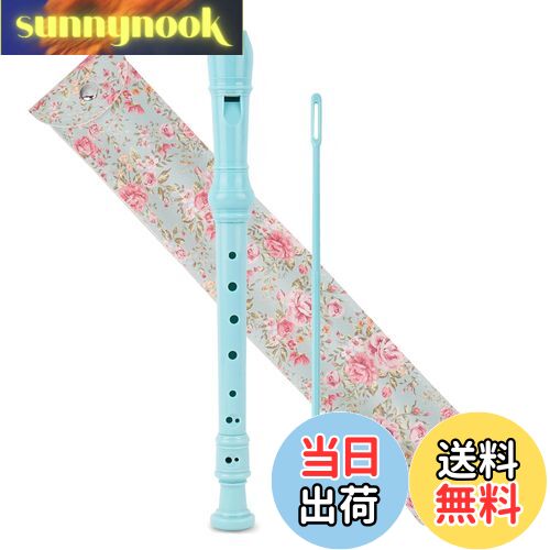 【送料無料】Jasenna ソプラノリコーダー 小学生 初心者 8穴Cキーソプラノレコーダー そうじ棒、運指表、革製収納バッグ(2-Blue Rose)