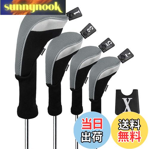 【送料無料】Andux ゴルフクラブヘッドカバー ゴルフウッドドライバー ヘッドカバー 4個セット 460cc対応 MT/MG30 (グレー)