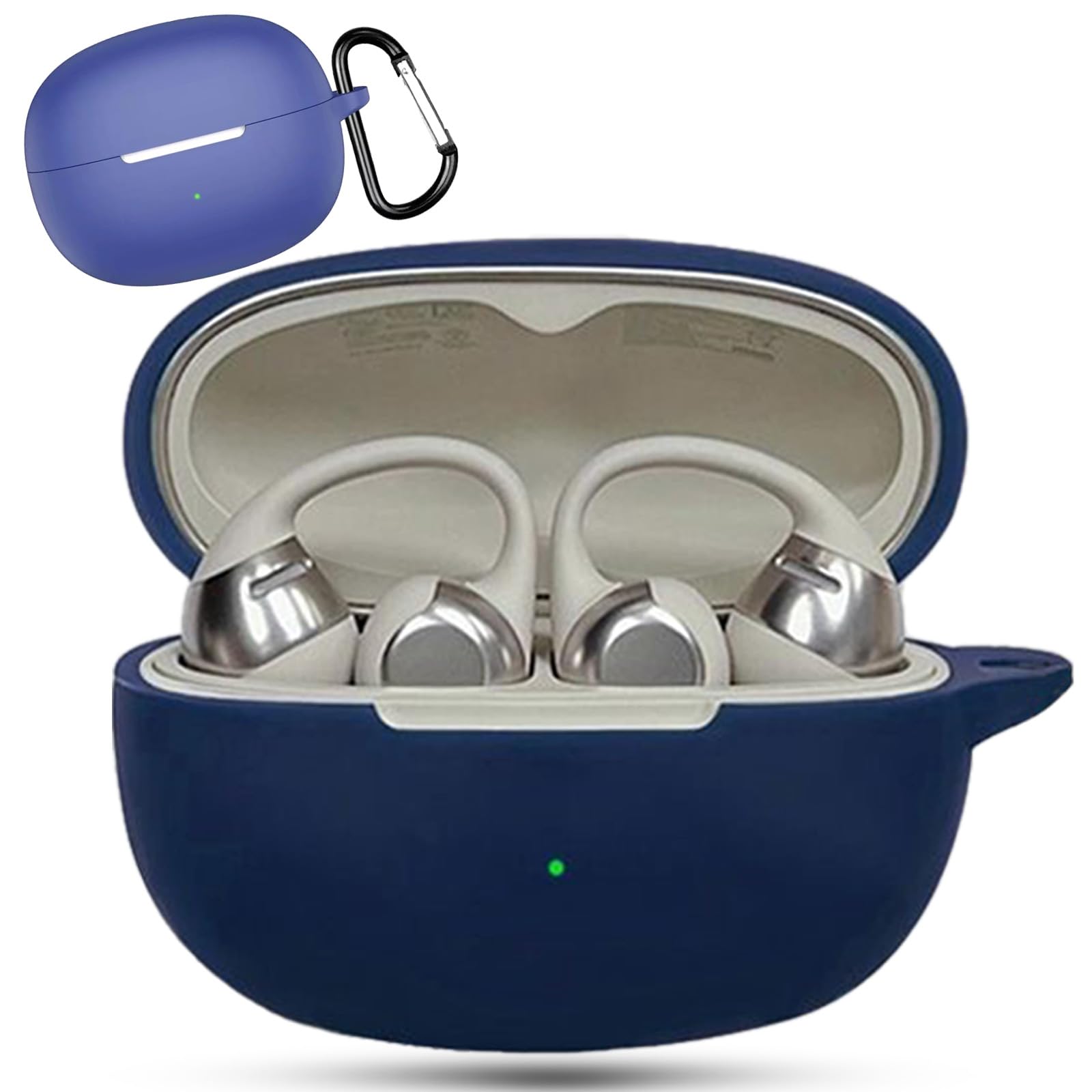 【送料無料】BOOLINN shokz opendots one ケース 対応 shokz opendots one 液状シリコンショックス オペンドッツ ワン カバー キズ防止 耐衝撃 装着充電可能 防水 防塵 紛失防止 カラビナ付き（ブルー)