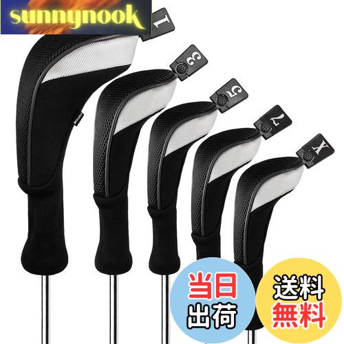 【送料無料】Andux ゴルフ ウッドドライバー ヘッドカバーロングネック 5個セット 460cc対応 MT/MG34 (ブラック)