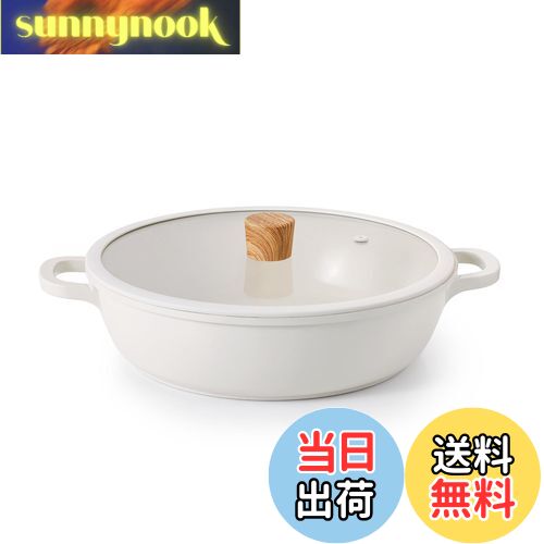 【送料無料】SENSARTE 両手鍋 28cm セラミック IH対応 ガス対応 卓上鍋 すき焼き鍋 一品万能 煮る 焼く 炒める 揚げる 焦げ付きにくい お手入れ簡単 ガラス蓋付 しゃぶしゃぶ カレー おでん