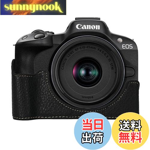 【送料無料】キャノン用 Canon EOS R50用 カメラハーフケース BEADY カメラケース PU レザー EOS R50 ハンド グリップ 用 保護カバー ブラック