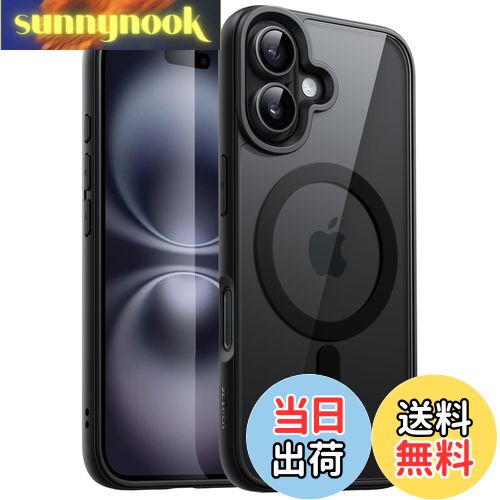 【送料無料】JETech iPhone 16 Plus 6.7インチ用 マグネット ケース MagSafeに対応 衝撃吸収 バンパーカバー ソリッドカラーマットTPUフレーム 傷つけ防止 クリアバック (ブラック)