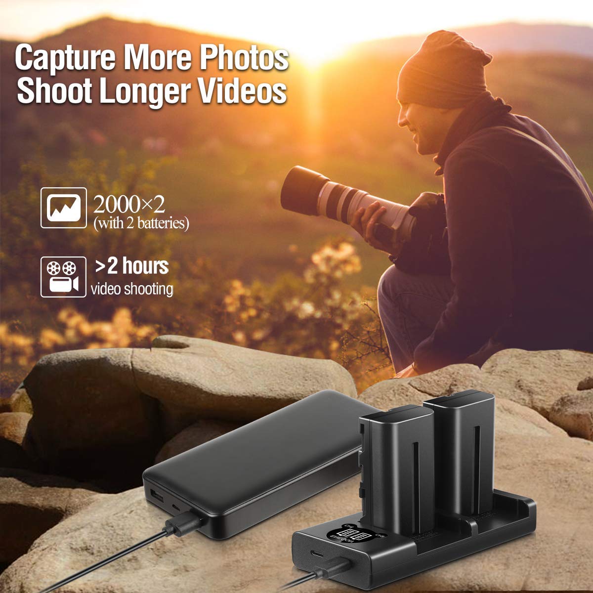 【送料無料】ENEGON Sony NP-F550/NP-F570互換バッテリー（2個）2900mAh+USB充電器 対応NP-F530/ NP-F550 /NP-F570/ NP-F330/ CCD-RV100/ RV200/ TR1 /TR940 /TR917 /CN-160 /CN-216 /CN-304 /YN 300 /V607u /V617u