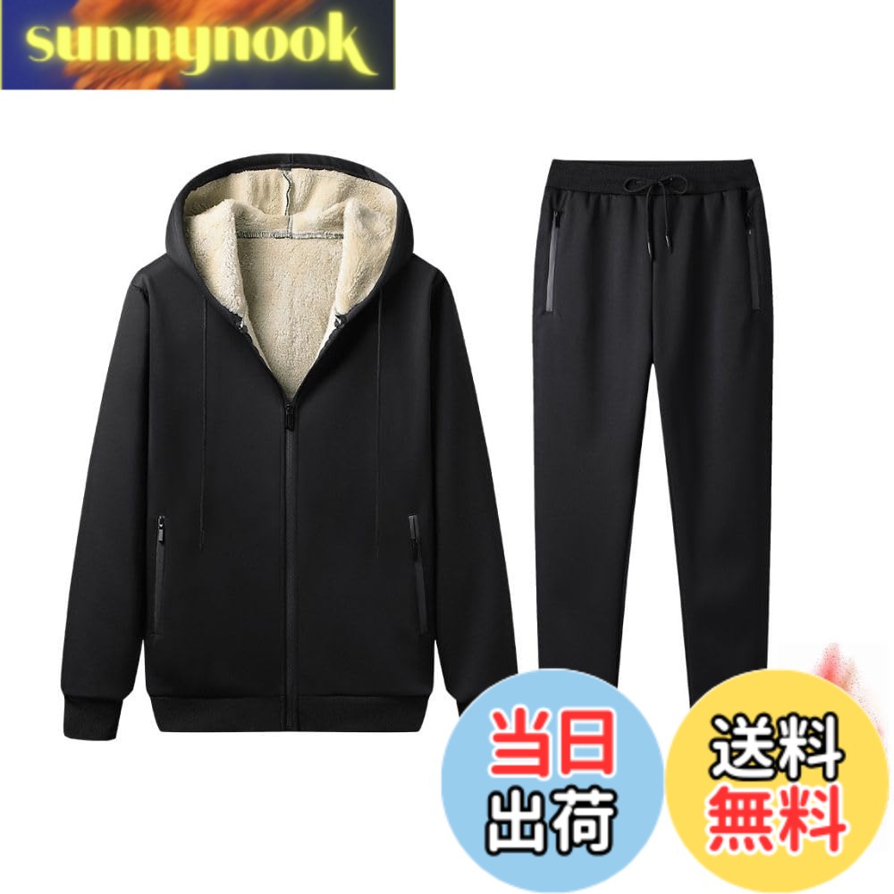 乐天商城 - 【送料無料】[wolass] スウェット メンズ パーカー 上下セット ズボン 通気 シェルパ 吸汗 速乾 秋冬服 ジャージ ルームウェア 長袖 ランニングウェア トラックスーツ メンズ ジッパー アウター カジュアル スポーツウェア ズボン 無地 ゆったりBlack XL