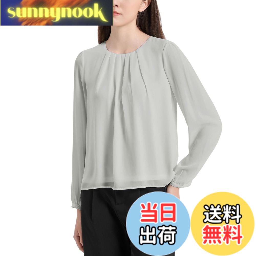 乐天商城 - 【送料無料】[YASHIGE] フロントタック シフォン ブラウス レディース 長袖 シャツ クルーネック ゆったり 着痩せ タック カジュアル 体型カバー きれいめ おしゃれ 可愛い スッキリ洗える トップス 通勤 デート ー裏地付 春 秋 冬