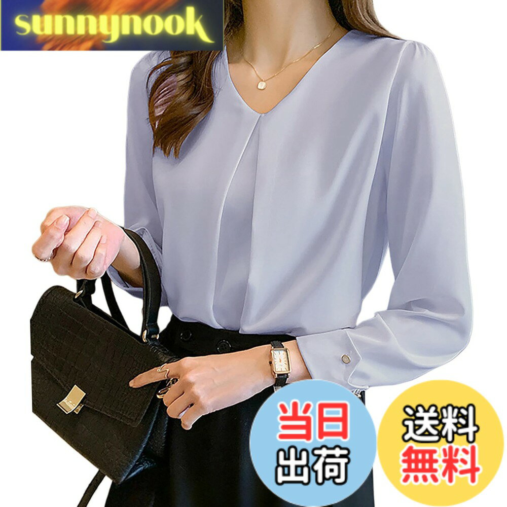 Other - 【送料無料】[Lalapala] シャツ ブラウス レディース 長袖 Vネック 上品 トップス ゆったり 大きいサイズ 無地 おしゃれ スッキリ 着回し 体型カバー 日常 オフィス カジュアル 通勤 入園式 二次会 ビジネス デート 春 秋冬 (XL, ブルー)