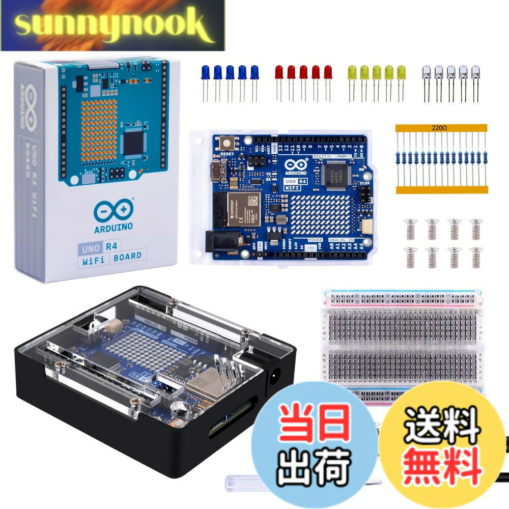 GeeekPi 学生用スターターキット (Arduino UNO R4 WiFi 用)、公式 UNO R4 WiFi ボード、透明アクリルカバー付き金属ケース、400 穴テストボード、USB-C ケーブル付き