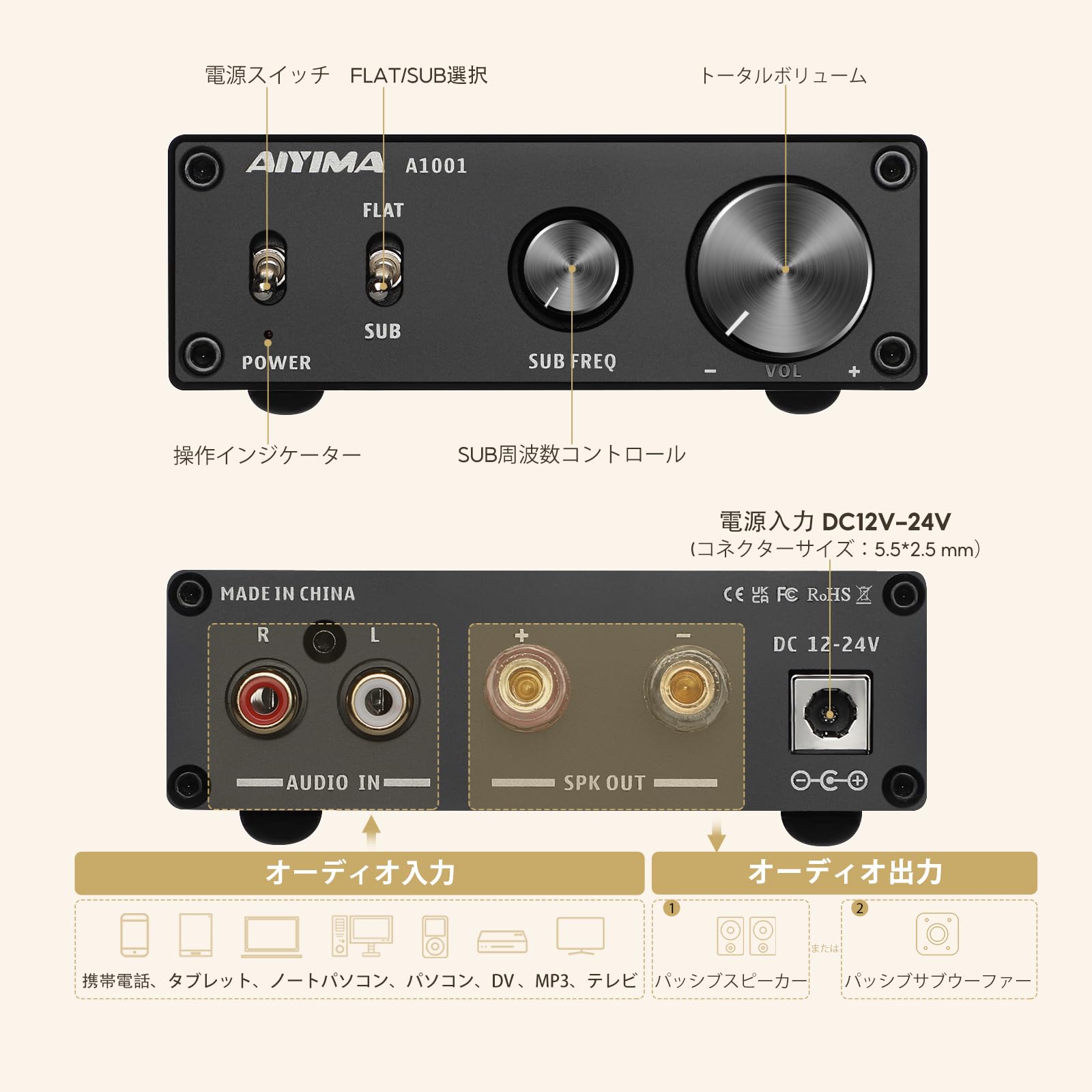 【送料無料】AIYIMA A1001 100W TPA3116 サブウーファーアンプ Dクラス HiFiモノラ...