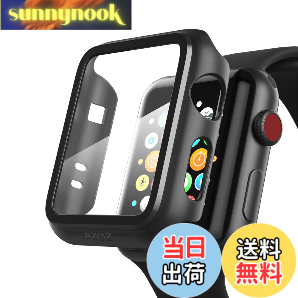 乐天商城 - 【送料無料】PZOZ Apple Watch Series 3/ Series 2 フィルム PET超薄型 アップルウォッチ 2/3 ケース 耐衝撃性 落下防止 脱着簡単 PC カバー (42mm, ブラック)