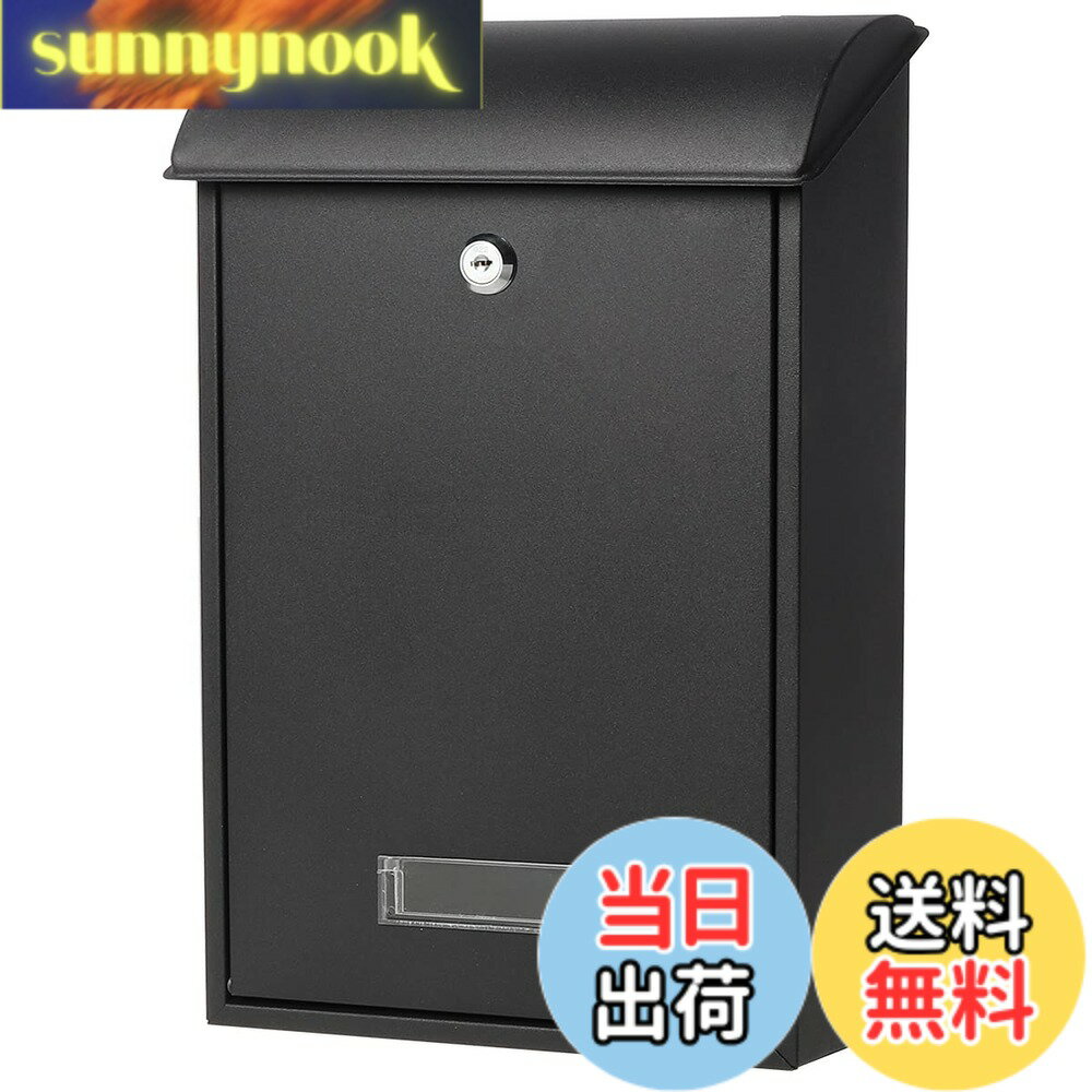 乐天商城 - 【送料無料】Jssmst（ジェスマット） メールボックス ポスト 純色 郵便受け 壁掛け 投函口が大きい キーロック式 金属 製 大容量 玄関 (ブラック)