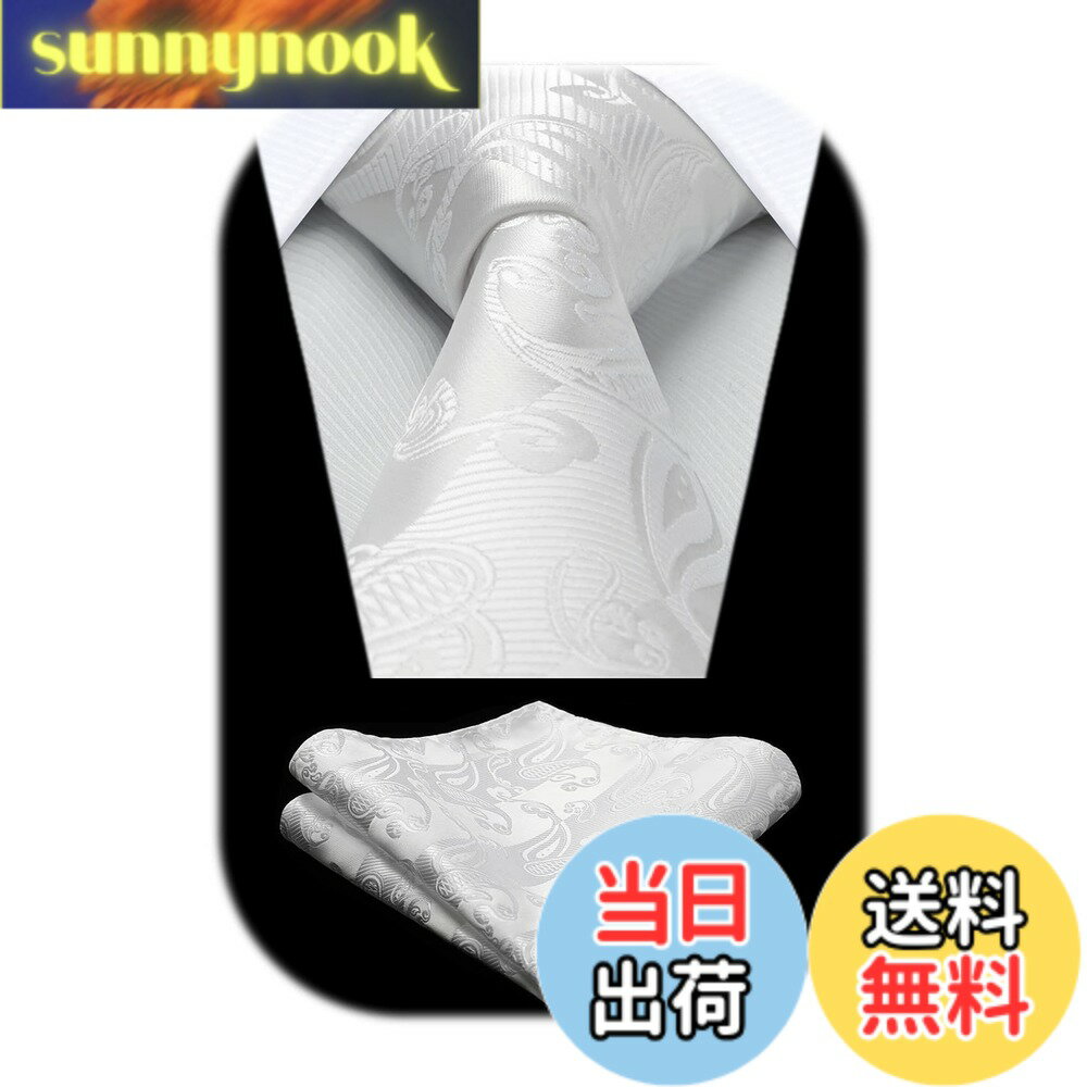 【送料無料】[HISDERN] 結婚式 ネクタイ メンズ 白 ペイズリー柄 ネクタイ おしゃれ 高級 花柄 礼服 フォーマル 絹 シルク ウェディング HP-03
