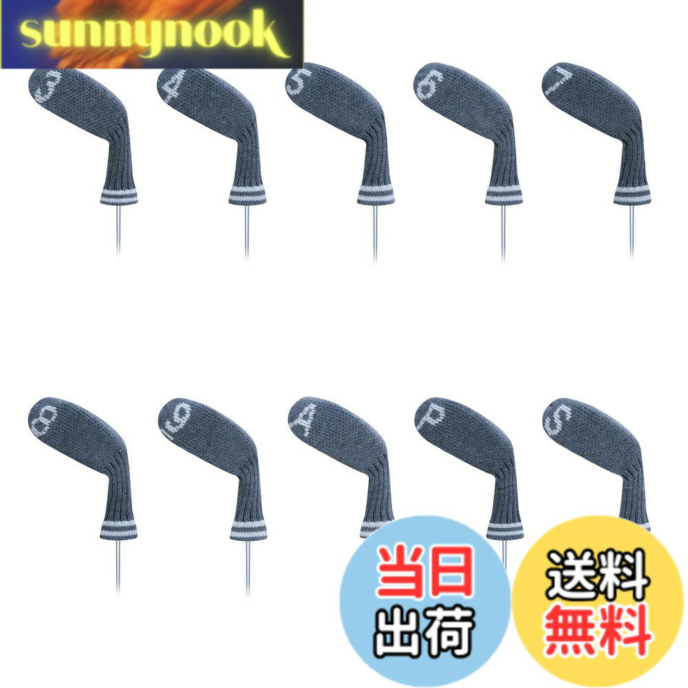 Rakuten - 【送料無料】LeFeng ニットゴルフアイアンヘッドカバー10個セット 3-9/A/P/S セット - 軽量で丈夫な素材 - 複数のパターンのゴルフクラブヘッドカバー - キャロウェイピンテーラーメイドコブラなどにぴったりフィット (グレー)