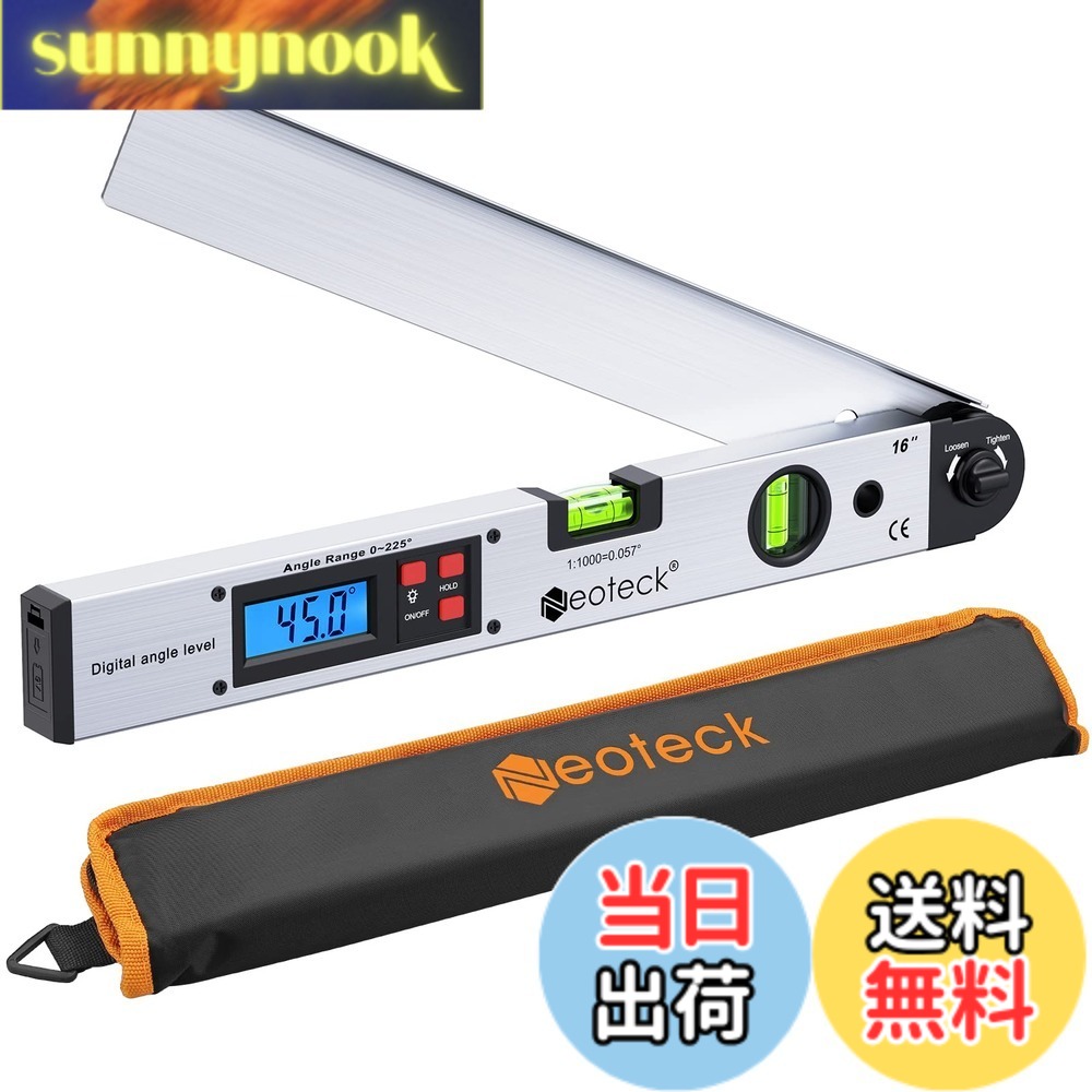 Neoteck デジタル角度計 0-225° 解像度0.1° LCDディスプレイ バックライト付き (銀)