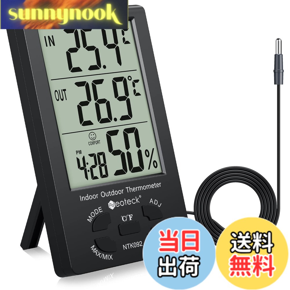 Neoteck 温湿度計 精度± 1度 センサー LCDデジタル 室内外温度 室内湿度 温度計 湿度計 置き掛け両用 温湿度測定 家庭用 熱中症予防
