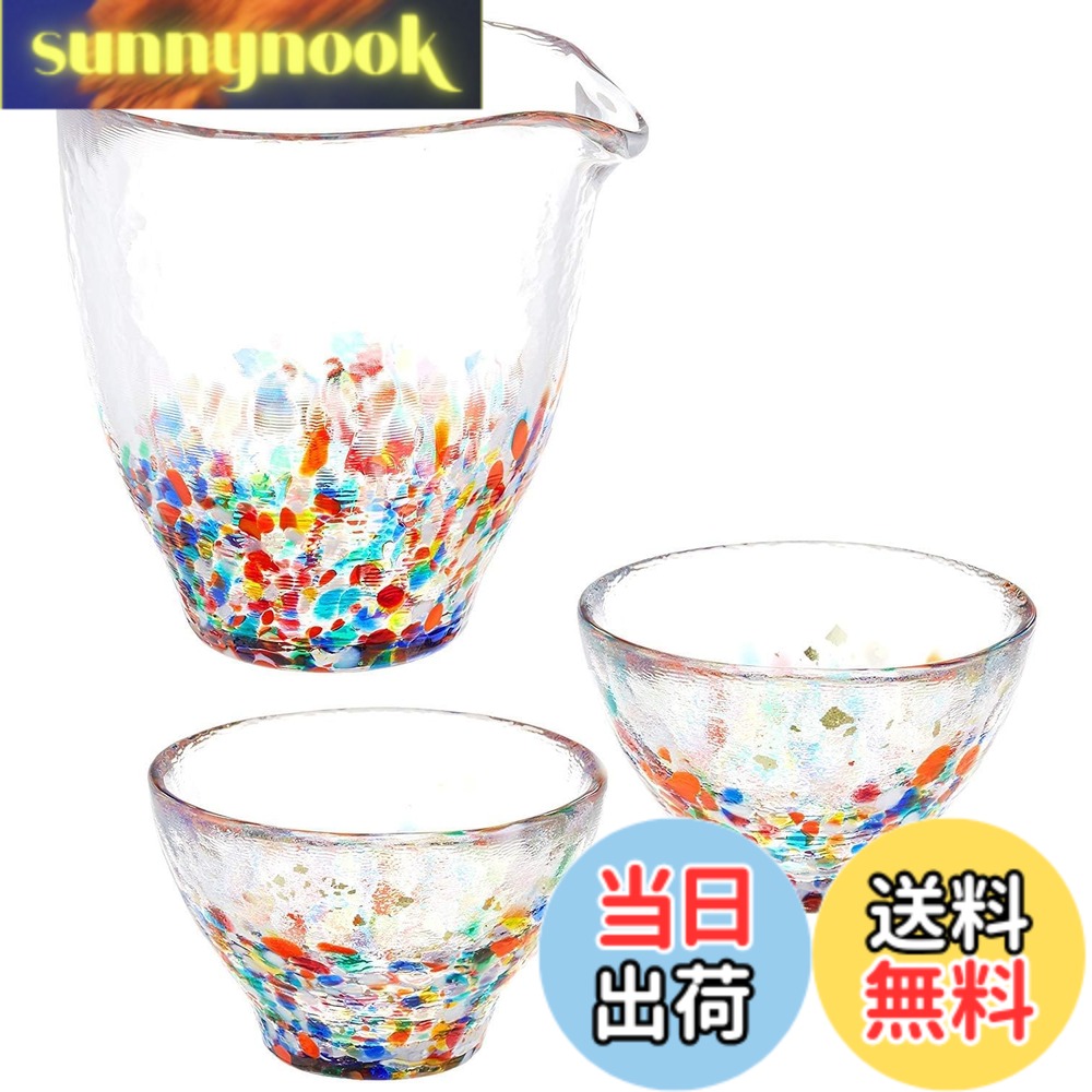 商品情報商品の説明東北三大祭りのひとつ「ねぶた祭り」の鮮やかさを8色の色ガラスに映しとったカラフルな「ねぶたシリーズ」の酒器のギフトセット。 多彩な色が響きあい、煌めくさまが綺麗。 ハレの日の器として花のある贈り物に。主な仕様 サイズ:片口=約最大径9.5x高さ9.5cm 容量約250ml 盃=約最大径7.4X口径7.4X高さ4.7cm 容量約85mlbr素材・材質:ソーダガラス 生産国:日本東北のお祭りで特に有名なのは、8月に青森県で開催される「ねぶた祭り」。その祭りの情景をハンドメイドガラスで表現、製品化させたのが「ねぶたシリーズ」です。情景を映すだけでなく、食器としてのデザインと実用性の高い商品です。お酒の席に彩りを添える、涼しげでおしゃれなデザインの酒器セットですねぶたを表現したグラスは、和洋どちらにも合うデザインで、使う人が「使って良かった」と思っていただけることをコンセプトとしています。商品のパッケージは、プレゼントやギフトにも対応できるように貼り箱を採用、箱の天面には「津軽びいどろ」のロゴを銀箔押しいたしました。職人による手作り工程が入る為、サイズ・重量・色柄などに個体差が生じます。