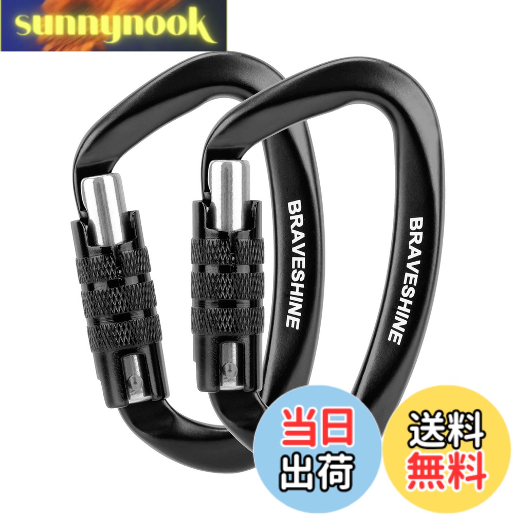 【送料無料】BRAVESHINE カラビナ 12KN オートロック式 耐荷重1200kg 2個セット (ブラック)