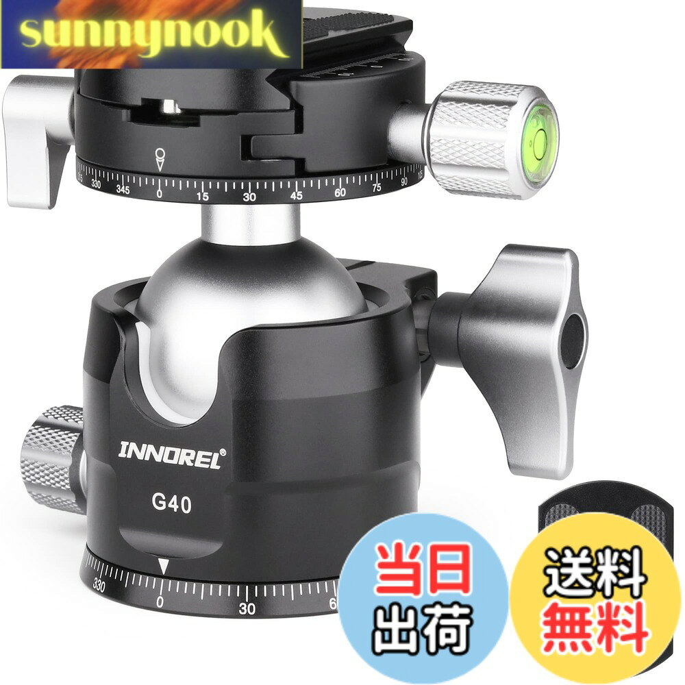 商品情報商品の説明主な仕様 【出品情報】 型番：INNOREL　G40N 本体全高（クイックシュー付き）：91mm ボール径：40mm 正味重量：418g 最大耐荷重量：16 kg 底部直径：56mm クイックシューサイズ：38＊55＊10 mm 付属品：雲台本体＊1、クイックシュー＊1、調整用アレンキー＊1、 材質：アルミ合金 工芸：CNC加工 三脚取付ネジサイズ：3/8"ネジ カメラ取付ネジサイズ：Cタイプハンドル1/4"ネジ(工具不要)【低重心デザイン】お客様の要望にお応えし、低重心デザインで、重心は普通の雲台より約15%低くなり、安定性はより良いで、ロック力も優れています。ボールの直径は40mmで安定性がいいサイズです。 クイックシュープレートにはセキュリティロック機構あり、クイックシューを調整するときに、誤って撮影設備の落下を防ぐことが出来ます。【Uノッチとダブルパノラマ】お客様が好きなより多くの角度で写真を撮っております。360度回転ダイヤル付き、広角レンズなしでも大きな視野角が実現でき、パノラマ撮影に最適です。素晴らしいパノラマ写真やビデオを撮影する体験を楽しめます。下部パンに目盛と矢印があります。（室内、ビル、スペース、星空は最適です）水平方向のパノラマで重なり合った画像をキャプチャするのに簡単な、キャリブレーションされた精度での360°パンニング移動。【汎用性：カメラ取付ネジは1/4"、三脚取付ネジは 3/8"】対象：スマートフォン、ミラーレスカメラ、望遠ズームレンズ、デジタル一眼レフカメラ、DV、三脚ヘッド（キヤノン(Canon)、ニコン(Nikon)、オリンパス(Olympus)、ペンタックス(Pentax)、パナソニック(Panosonic)、富士フイル、コダック(Kodak)等に対応します）Arca Swiss、RRS、Kirk、Wimberley、Markins、Sunwayfoto、Kangrinpoche、Benro、Siruiなどを含む、Arca-Swiss Standardとのクランプおよびプレート互換性があります。【INNOREL品質】弊社はカメラ三脚と雲台などの撮影用補助器材の開発と販売にもっぱら心を注ぎます。INNOREL=Innovative(革新)+Reliable(信頼)。弊社は出荷前に検品しました。万が一不良品がありましたら、遠慮なく弊社と連絡ください。弊社はきっとお客様が満足するよう精一杯頑張ります！
