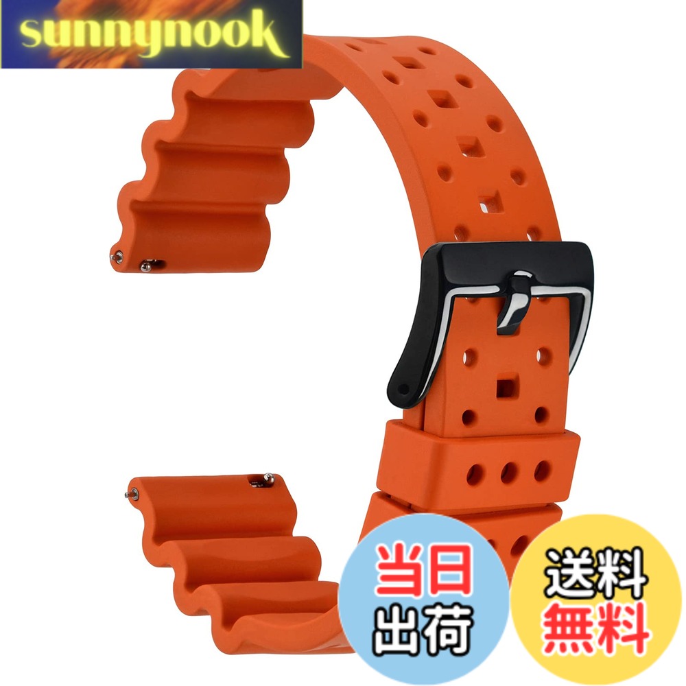 乐天商城 - 【送料無料】[WOCCI]フッ素ゴム腕時計バンド18mm 20mm 22mm 24mm 26mm 高級腕時計ラバーベルト イージークリック付き 色：オレンジ/ブラックバックル、サイズ：24mm