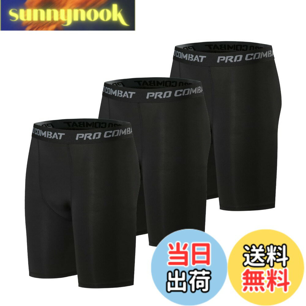 乐天商城 - 【送料無料】[Tersila] スポーツタイツ メンズ スパッツ [UVカット + 吸汗速乾] 9分/7分/5分丈 コンプレッションタイツ ロングタイツ スポーツ ショート トレーニングウェア レギンス 色：5分丈(ブラック)3枚セット、サイズ：M