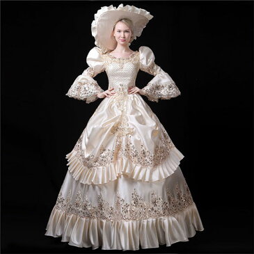【サイズ有りS/M/L/XL/2XL/3XL】舞台 中世 貴族 衣装 豪華ロングドレス ステージ衣装としても最適 フランス貴族 人気お姫様ドレス レース ベージュ 公爵夫人 歌劇 宮廷服 髪飾り付き プリンセスラインお姫様ドレス 舞台ステージ衣装演劇オペラ声楽/代引き不可