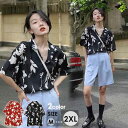 アロハシャツ レディース トップス 開襟シャツ 花柄 ゆったり 半袖 ブラック ワインレッド 夏 M L XL 2XL 旅行 海 デート dd190c0c0l9